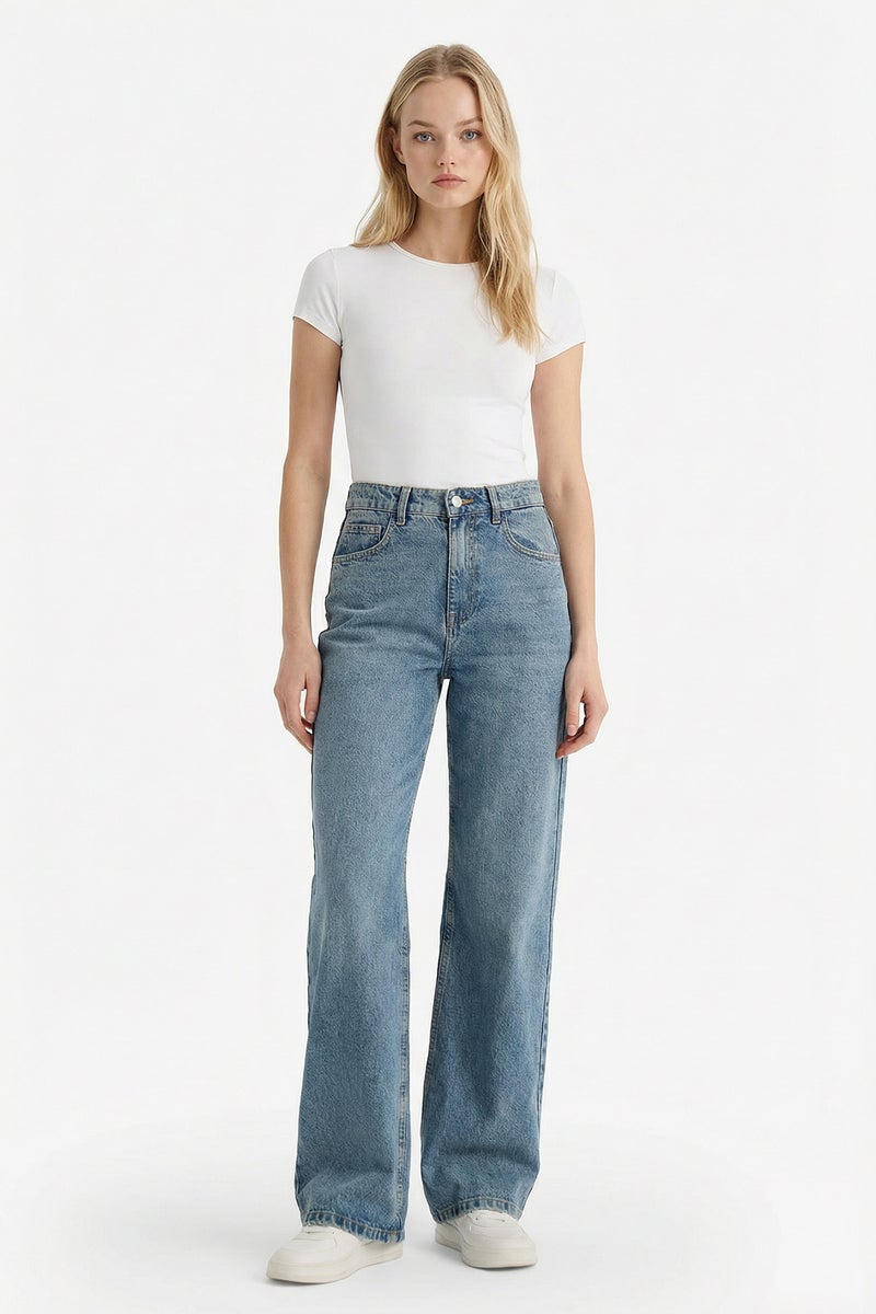 DeFacto Blue Woman Straight Fit High Waist Jeans Casual - Image 1